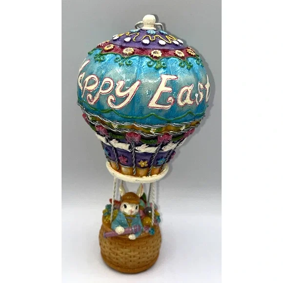 Vintage HTF Beautiful Happy Easter Bunny Rabbit In A Hot Air Balloon Flying - Picture 3 of 16
